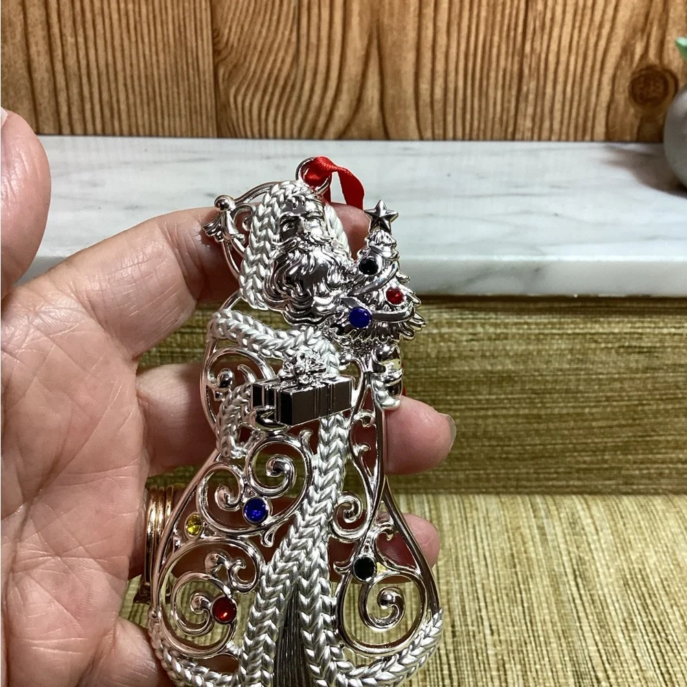 Lenox Silver Santa Ornament - with Rhinestones on Tree and coat